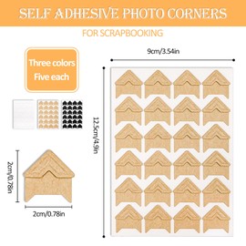 15 Sheets 360 Pcs Corners Stickers, Self-Adhesive Photo Corners Stickers Scrapbook Picture Corners for DIY Scrapbook, Photo Album, Picture Frames, Memory Books, Journal (3 Colors)