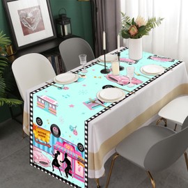 Cheerupp 1950s Theme Table Runner, 50s Rock and Roll Retro Diner Linen Fabric Table Runner for Everyday Use 72 x 13 Inches, Washable Table Cover for Indoor Outdoor Kitchen Dining Table Decor
