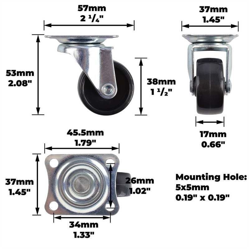 Keypak Swivel Castor Wheels - 40mm Diameter - Black Plastic