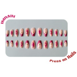 IMRAIN Medium Almond Press on Nails Purple French Fake Nails with Golden Star Designs Full Cover Artificial Stick on Nails Ombre Glossy Glue on False Nails for Women Manicure Kit 24PCS