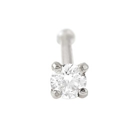 Solid 14Kt Gold Moissanite Stud Nose Ring - 22G Nose Bone Stud - Ball End Nose Ring - April Birthstone Nose Stud, Metal, moissanite