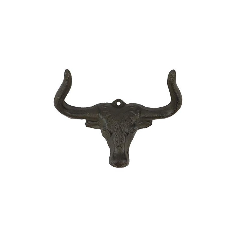 30GO Cast Iron Longhorn Steer Wall Hook-5" Bull Head Decorative