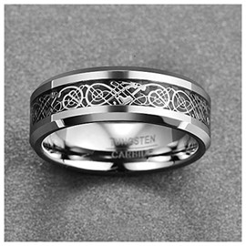 Vakki 8 mm Celtic Dragon Tungsten Ring Men Women Silver/Blue + Gold Wedding Rings Engagement Rings Pair Rings Size 49 to 72, Tungsten Carbide, Diamond