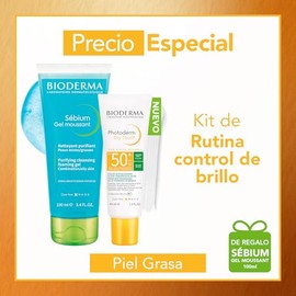 BIODERMA, Pack Protector Solar Piel Mixta Grasa, Photoderm Dry Touch Neutro, Limpiador Facial Sbium Gel Moussant                                      