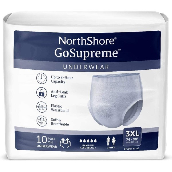 NorthShore GoSupreme Pull-On Incontinence Underwear for Men and Women, 3X-Large, Case/40 (4/10s)