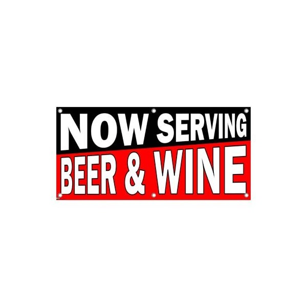 Now Serving Beer Wine Black Red - Restaurant Cafe Bar Business Sign Banner