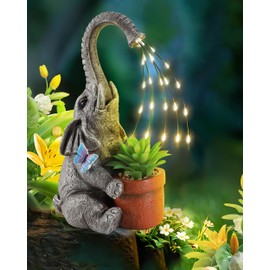 iStatue - Figura de elefante solar con maceta suculenta, 11 pulgadas pintada a mano de resina realista para césped, decoración de jardín, regalos (elefante)