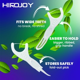 HIROJOY Floss Picks 100 Count, Unflavored Floss Sticks with Fold Out Picks, Tooth Picks Flossers and Travel Case, Portable Dental Floss for Teeth Cleaning