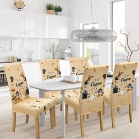 BIETYONE - Juego de 2 fundas para sillas de comedor, fundas elásticas para sillas de cocina, lavables, fundas protectoras para sillas de comedor, para el hogar, restaurante, banquete (vida del café)