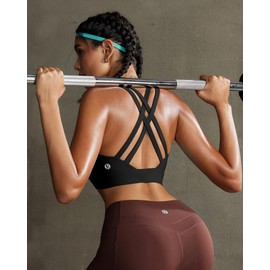 RUNNING GIRL High Impact Sports Bras for Women - Scoop Neck Strappy Sports Bra High Support Moulded Cup Workout Bra(WX3022 Black L)