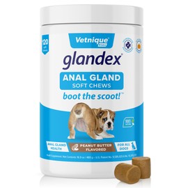 Vetnique Glandex Anal Gland Soft Chew Treats with Pumpkin for Dogs Digestive Enzymes, Probiotics Fiber Supplement for Dogs Boot The Scoot (Peanut Butter Chews, 120 Count)