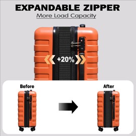 KEYTANG Zebra Light Weight Hardside Expandable Luggage Spinner Wheels Suitcase W/TSA Lock, Orange, Carry on-3 Pieces