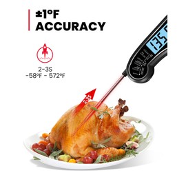 TEMOLA Meat Thermometer, Instant Read Food Thermometer with LCD Backlight Calibration, Waterproof Ultra Fast Digital Cooking Thermometer for Candy Deep Fry Liquids Beef Kitchen Baking Smoker Grill BBQ