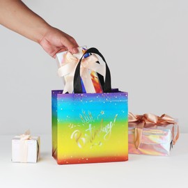 cabzymx Rainbow Small Birthday Gift Bags, 9 Pcs Happy Birthday Party Bags with Bases for Girls, Boys