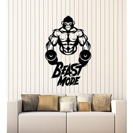 Vinyl Wall Decal Beast Mode Gym Iron Sports Angry Gorilla Stickers Mural Large Decor (g6075) Black