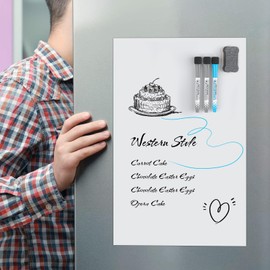 Pawfly Magnetic Whiteboard for Fridge, 13" x 19.7", Magnetic Dry Erase Board for Fridge, Large White Board Sheet with 3 Markers & 1 Eraser, Blank Refrigerator Whiteboard for Home Kitchen Office