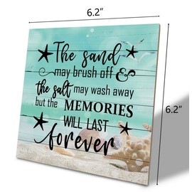 Beach Wood Sign, “The Sand May Brush Off the Salt May Wash Away but the Memories Will Last Forever”, Wooden Plaque Table Art Sign, Ocean Theme Home Decorations, Coastal House Decor, Family Sign