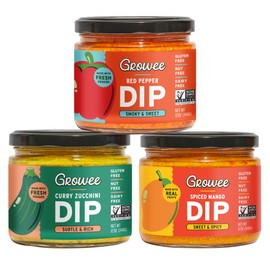 Growee Foods Variety Pack - Red Pepper, Curry Zucchini & Spiced Mango Chip Dip & Spread- Dairy-Free Queso, Vegan Mayo & Salad Dressing Substitute – Gluten-Free, Nut-Free, Non-GMO (12oz Each)