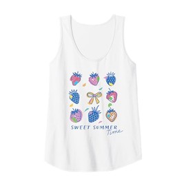 Womens Colorful Strawberries and Bow Illustration Sweet Summer Time Tank Top