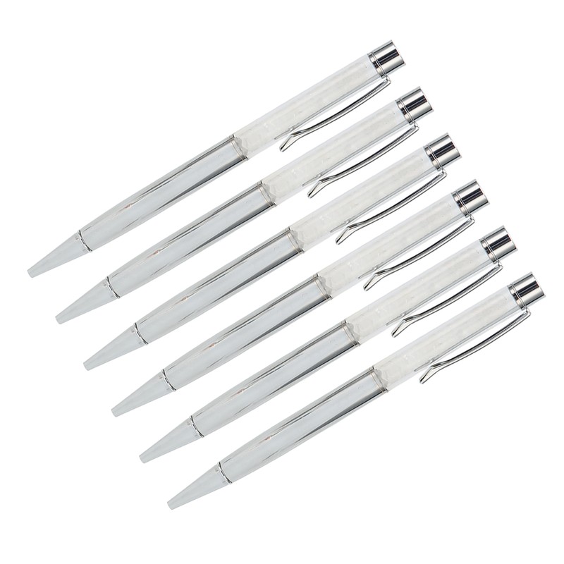 6Pcs Ball Point Pen Crystal Stone Replaceable Refill Elegant Multi