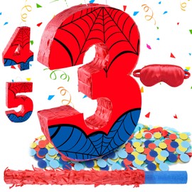 Spider Web Number 3 Pinata,Stick,Blindfold and Confetti Set,Spider Web Birthday Party Supplies,3rd Birthday Party Decoration, 28 x 40 x 7cm (3rd)