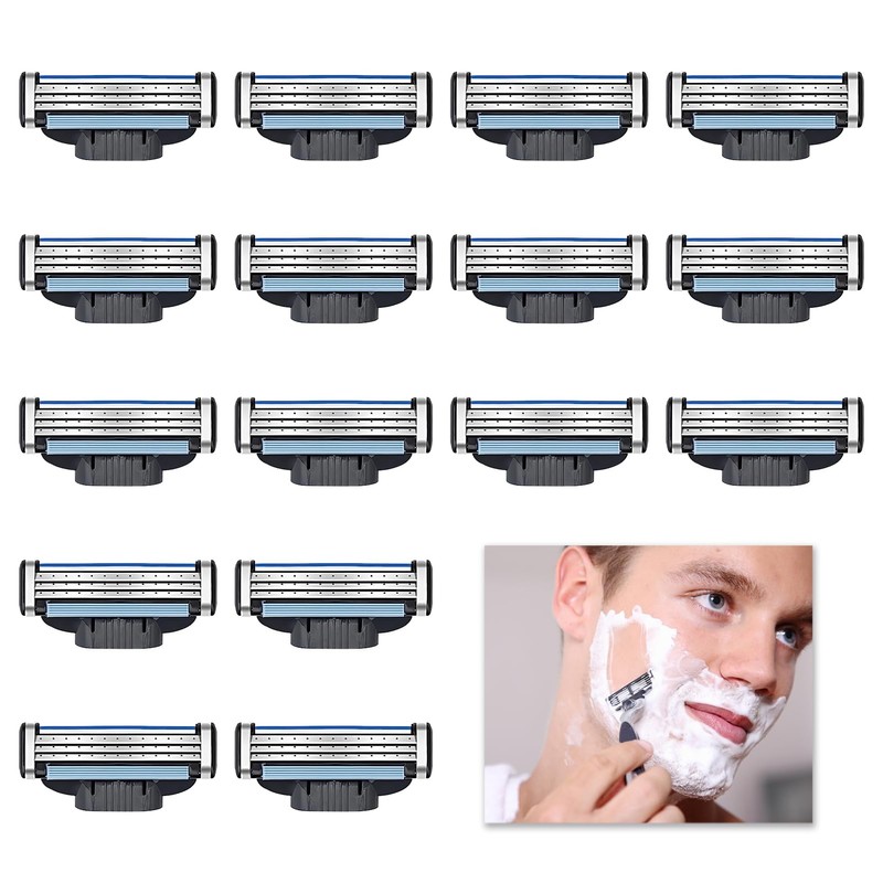 16 Pcs Razor Blades Compatible with Mach 3 for Men,