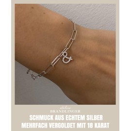 Brandlinger ® Women's Bracelet 925 Sterling Silver 18K Gold Plated (Gold and Silver) Pendant Symbol Love & or Heart Jewellery for Women and Girls, 19 cm, White Gold