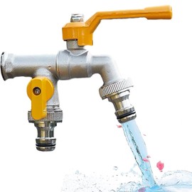 Double Output Garden Tap G1/2 Inlet and Two G3/4 Outlet Double Outlet Faucet High Temperature Resistance Double Tap Ball Valve Faucet for Garden Washing Machine Rain Barrel