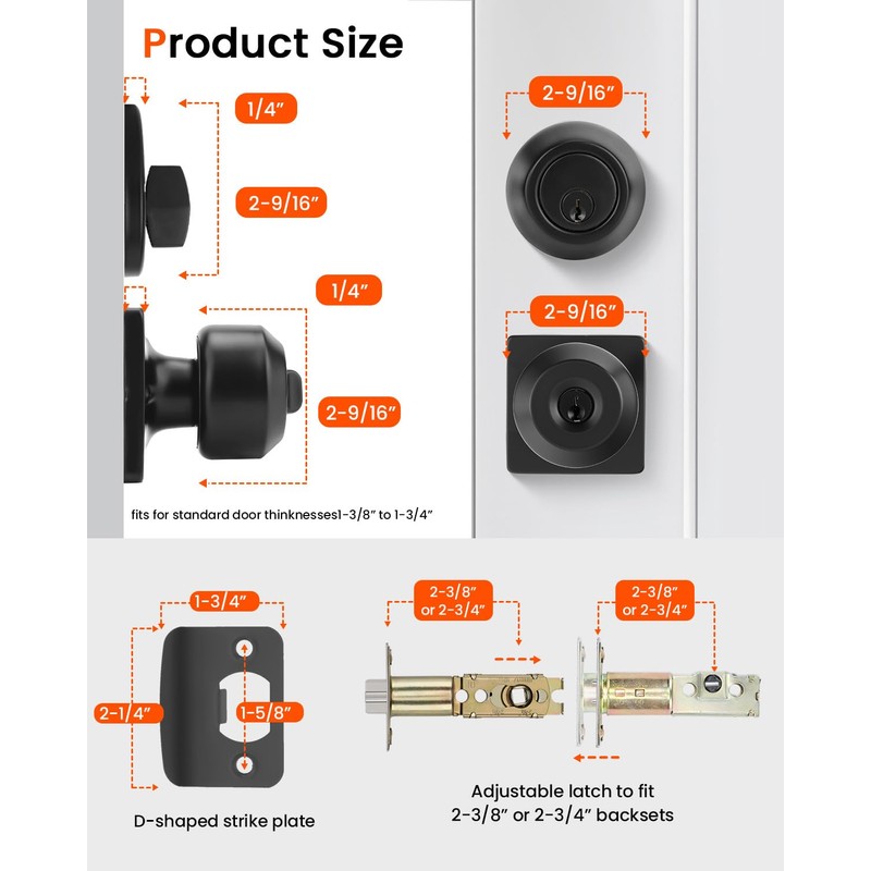 Haidms Entry Black Door Knobs and Deadbolt Combo Set, Keyed