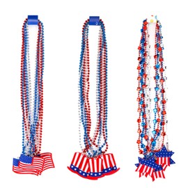 Whaline 4th of July Bead Necklaces Patriotic Metallic Beaded Necklaces with USA Hat American Flag and Star Pendants for Independence Day Memorial Day Sport Event Party Favors, 18Pcs