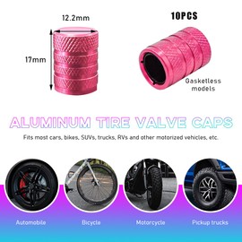 Ziciner 10 PCS Car Tire Valve Stem Caps, Anodized Aluminum Wheel Stem Covers, Corrosion Resistant Car Tire Air Caps, Vehicle Exterior Accessories for Car, Truck, Motorcycle, Bike (Pink-10 PCS)