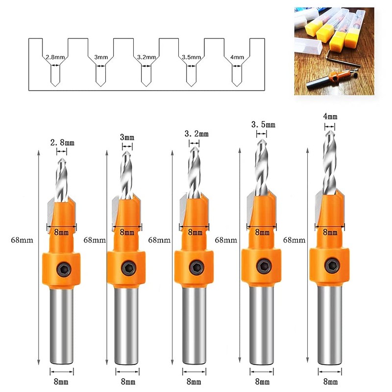 Countersink Drill Bit Set for Wood with Hex Key Wrench,