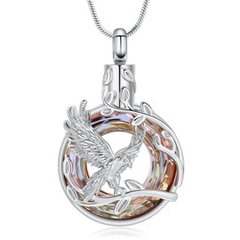mingkejw Circle Crystal Eagle Urn Necklace for Ashes Cremation Jewelry for Women Men Stainless Steel Memorial Necklaces Ash Holder for Human Pets Keepsake Jewelry for Loved Ones with Fill Tool