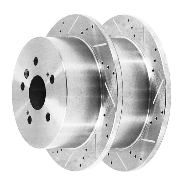 AutoShack Rear Drilled Slotted Brake Rotors Silver Pair of 2
