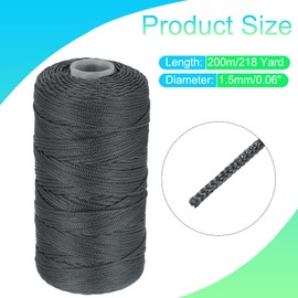 sourcing map Nylon String Cord 1.5mm x 218 Yards Macrame Rope Braided Thread Twine String Smooth Beading Cord for Jewelry Making Supplies, DIY Craft, Dark Grey