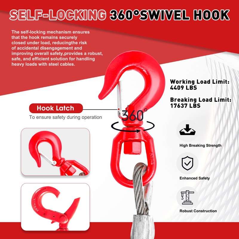 kuailebuy Steel Winch Cable,3/8" x 100' Wire Rope with Swivel