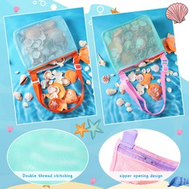 Frienda 4 Pcs Beach Toy Mesh Bag Kids Shell Collecting Sand Toy Mesh Totes Colorful Beach Swimming Accessories Storage Bag with Adjustable Carrying Straps (Fresh Colors)