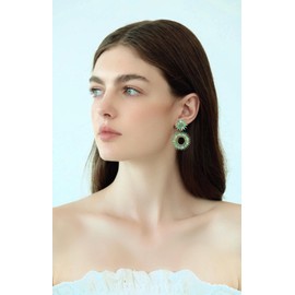 Rneyflow Vintage Fancy Flora Crystal Cluster Art Deco Drop Dangle Earrings for Women (Emerald-Gold Plated)