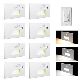 Jandov 4 Pack Motion Sensor Stair Lights Indoor Outdoor,Dimmable Motion Activated Step Lamp 3000K/4000K/6000K,Hardwired 120V 4W IP65 Waterproof Outside Stairway Lights,Led Staircase Light- White