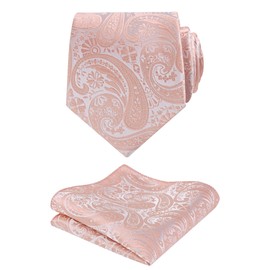Alizeal Mens Classic Paisley Necktie with Pocket Square Handmade Floral Tie, Hanky Set, Blush Pink