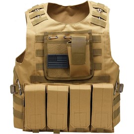 Tactical Airsoft Vest w/ US Flag Patch and Mag Pouches (brown, small-large)