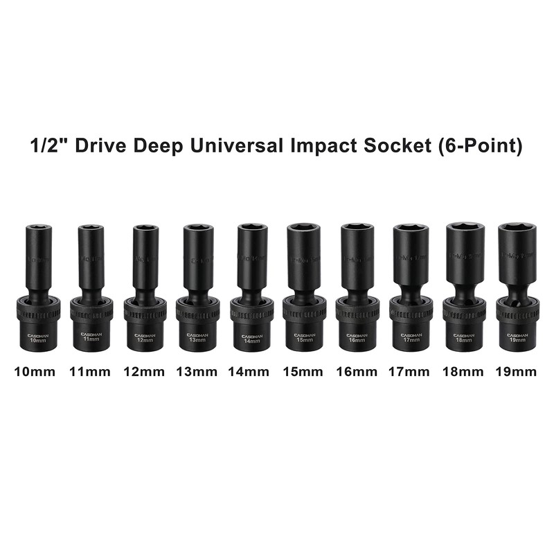 CASOMAN 10 PCS 1/2" Drive Deep Universal Impact Socket Set,