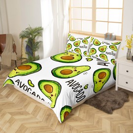 Cute Avocado Duvet Cover Children Cartoon Tropical Fruit Comforter Cover Lovely Green Avocado Pattern Bedding Set for Kids Boys Girls Bedspread Cover Ultra Soft Room Decor Twin Size Bedclothes