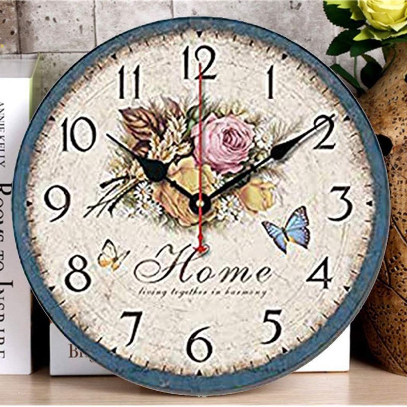 SWHONG Floral Shabby Chic Wall Clock - Retro Wooden Clocks