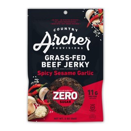 Zero Sugar Spicy Sesame Garlic Beef Jerky by Country Archer | Keto, High Protein Snacks | 100% Grass-fed, Sugar-free Beef Jerky | 2 Ounce (6 Pack)