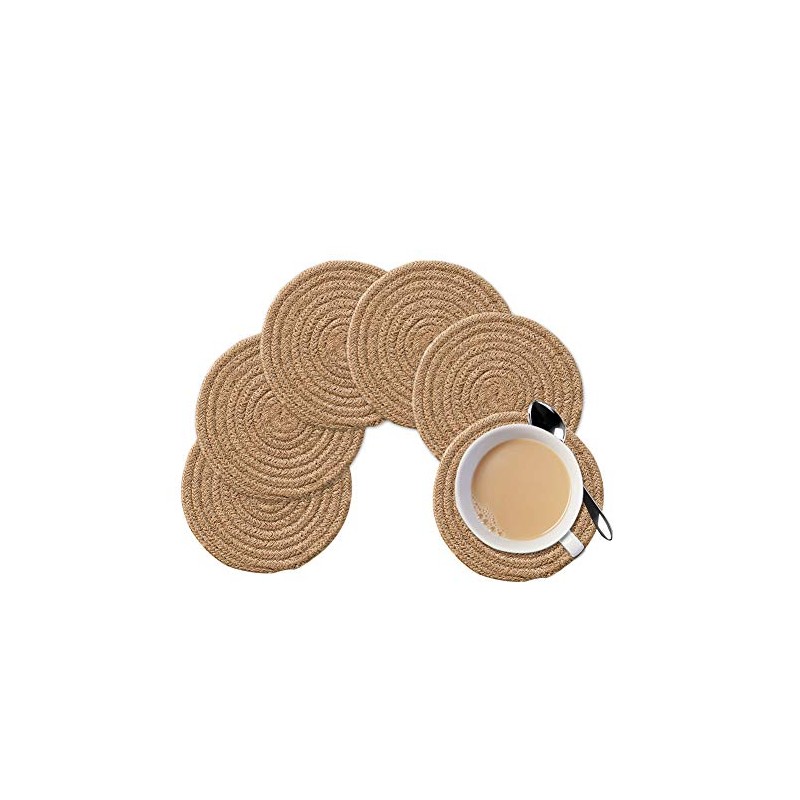 Gracelife 6pcs Cup Mat Pure Cotton Thread Weave Round Drink