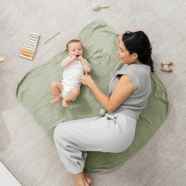 Comfy Cubs Baby Muslin Blanket, Swaddle for Newborns and Toddlers, Large 40” x 40” Cover, 6-Layer Plush Softness for Infant Swaddling, Receiving, or Tummy Time, Shower Gift (Sage, Baby - Muslin)