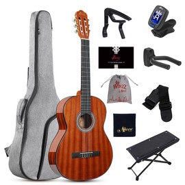 WINZZ 4/4 Classical Guitar, 39 Inch Full Size Nylon String Guitar for Beginner Adults, Full Classic Guitar Kit with Free Lessons, Gig Bag, Footstool, Capo, Tuner, Hanger and Strap (Glossy Blue)