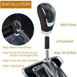 Temzzer 5 Speed Gear Shift Lever Knob PU Leather Shifter Stick Handle for Most Manual Automotive Vehicles (Red Stitches)