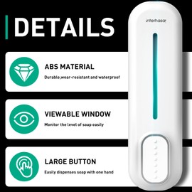 interhasa! Soap Dispenser Bathroom Wall Mounted Body Wash Shower Gel Shampoo and Conditioner Soap Dispenser Single Chamber Shower Dispenser for Commercial Home White 350ML
